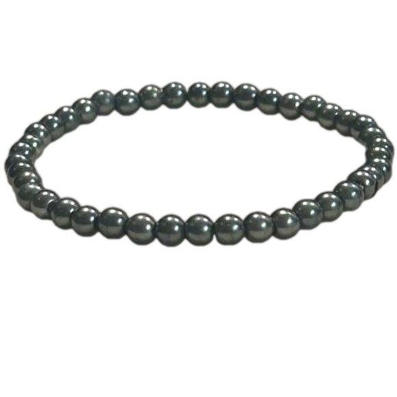 7” steel gray blue 40 solid metal beads stackable stretch bracelet - Picture 5 of 10